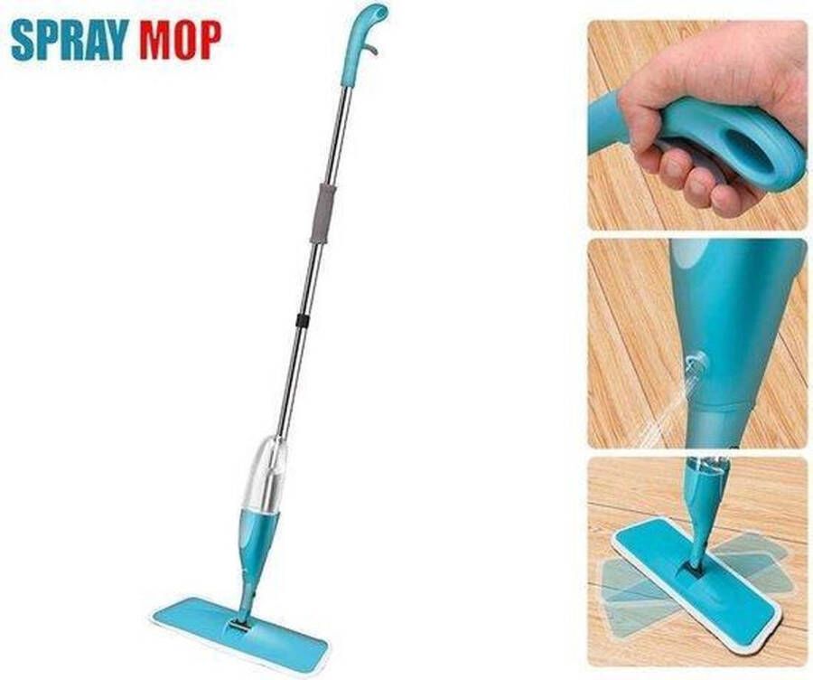 Merkloos Sans marque Vloermop met Spray Microvezel Doek Blauw Wit 360° roterend geschikt voor verschillende soorten HARDE vloeren spray huishoudmiddel makkelijk te gebruiken microvezel