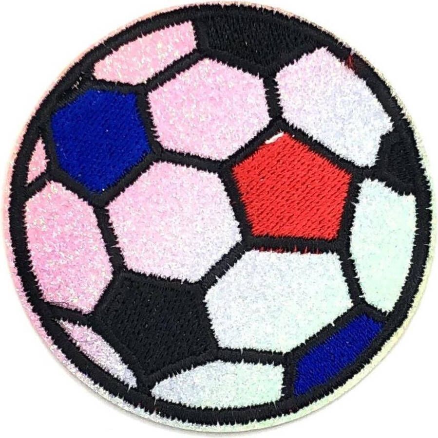 MegaMooi.nl Voetbal Glitter Strijk Patch 6.8 cm 6.8 cm Zwart Wit Rood Blauw
