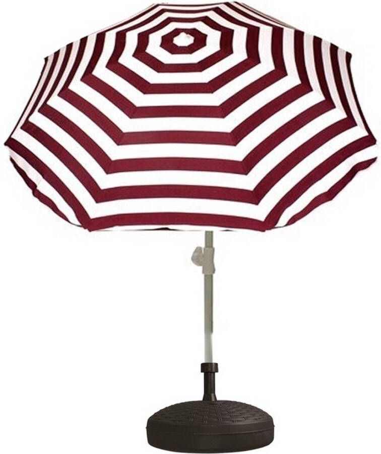 Merkloos Sans marque Voordelige set: rood wit gestreepte parasol en rotan kunststof parasolvoet wit diameter parasol 180 cm