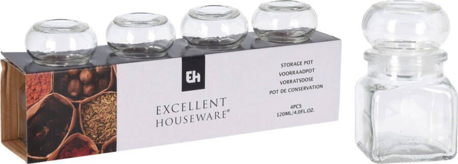 Excellent Houseware Voorraadpot glas 120ml set a 4 stuks