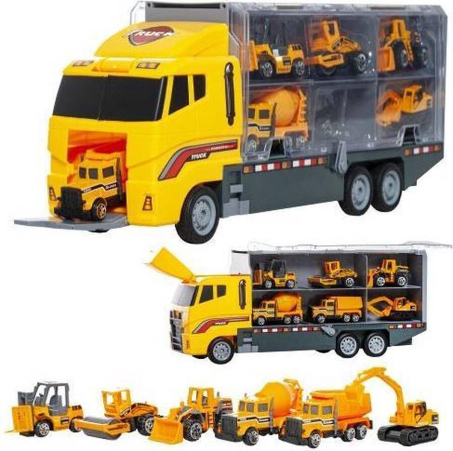 Merkloos Sans marque Vrachtwagen Bouwvrachtwagen met heftruck- Wals Bulldozer Cement wagen Vrachtwagen