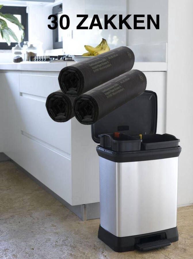 Merkloos Sans marque Vuilniszakken 30 x 20 25 liter met trekbandsluiting | zwart plastic | 55 x 70 cm | pedaalemmer restafval afval zakjes