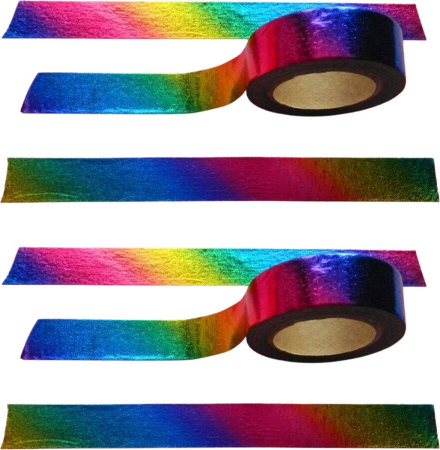 Merkloos Sans marque Washi tape 'metallic rainbow' Regenboog decoratietape 2 rolletjes van 10 meter