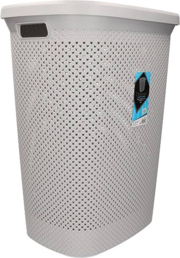 Merkloos Sans marque Wasmand met deksel grijs 60 liter Kunststof wasmanden Huishoudelijke producten