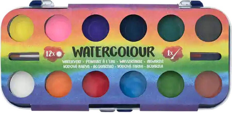 Merkloos Sans marque Waterverf met kwastje Multicolor Kunststof Waterverf 20 x 9 cm 12 kleuren Verf Verven Kleuren Creatief DIY Knutselen