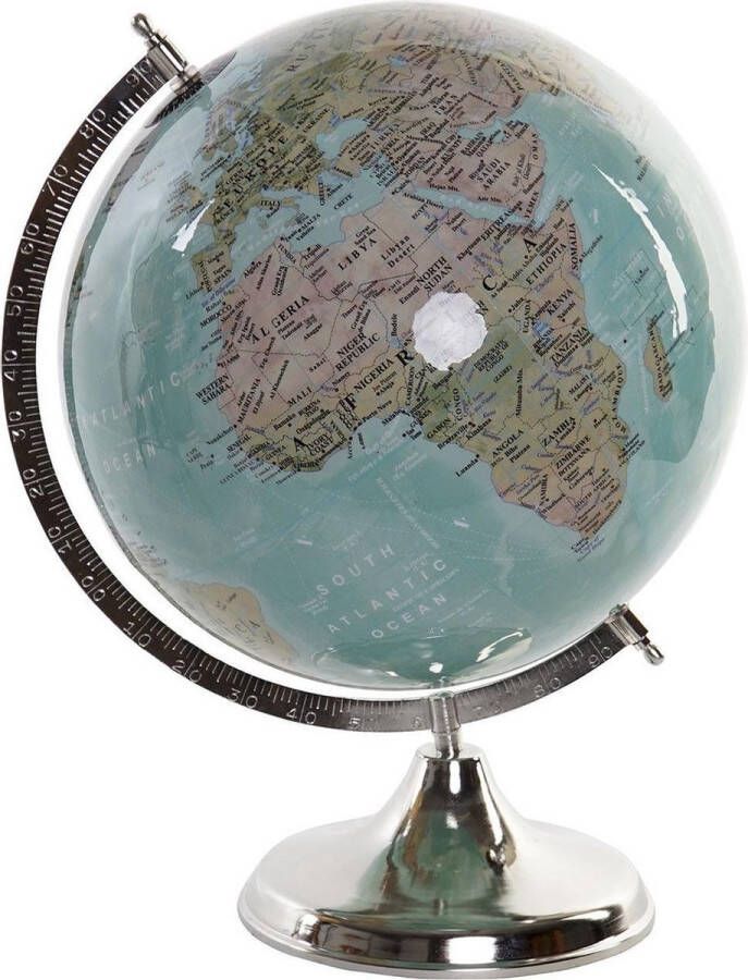 Items Decoratie wereldbol globe blauw op ijzeren voet 30 x 41 cm Wereldbollen