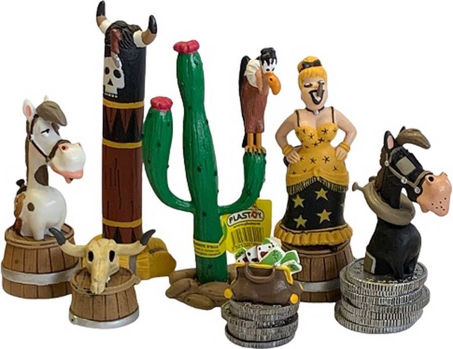Merkloos Sans marque Western Speelset van 7 figuurtjes met o.a. Cactus -totempaal paarden (3 8 cm)