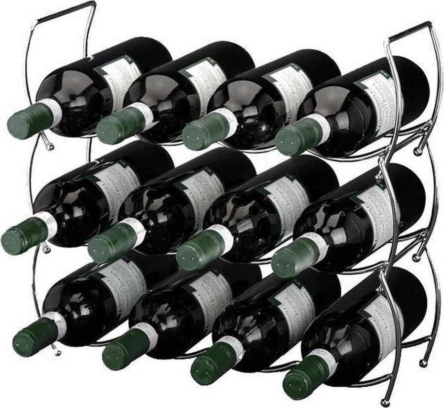 Merkloos Sans marque Wijnrek Stapelbaar wijnrek 3 delig Wijnrek voor 12 flessen Metalen wijnrek
