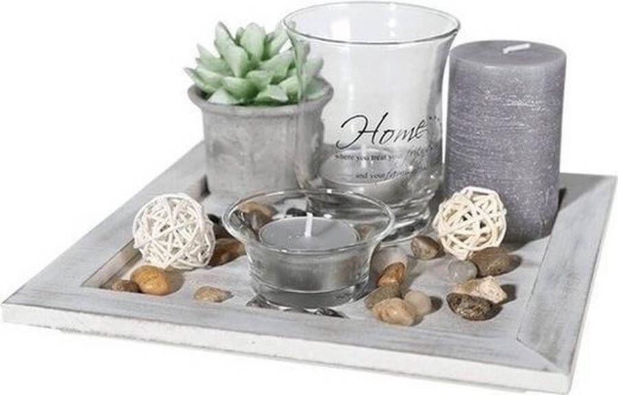 Merkloos Home deco vierkant bord inclusief decoratie Kaarsenplateaus