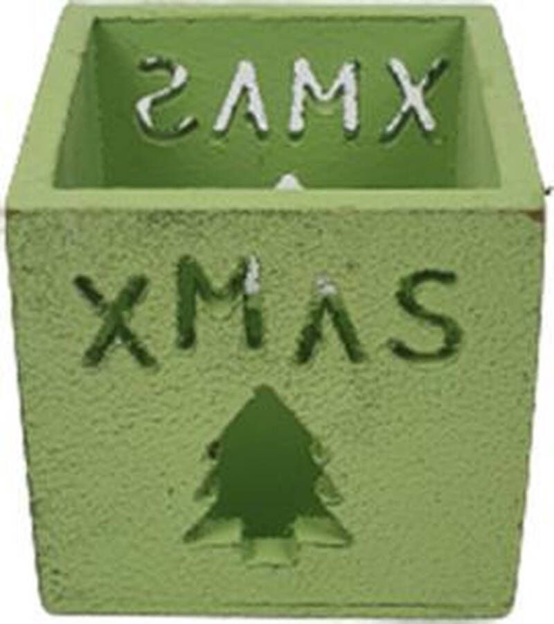 Merkloos Sans marque XMAS Waxinelichtjeshouder Kerstboom Groen Kerst Hout 8 x 8 x 8cm