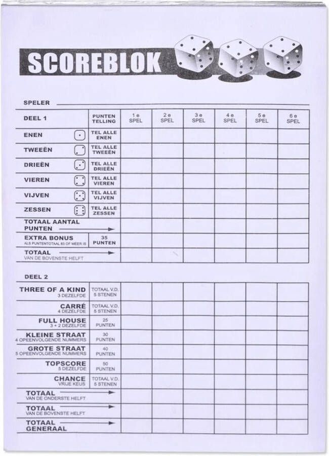 Merkloos Sans marque Yahtzee Scoreblok met 200 vellen Spel voor op Reis Scoreblock Spelletjes Dobbelspellen Spelaccessoires