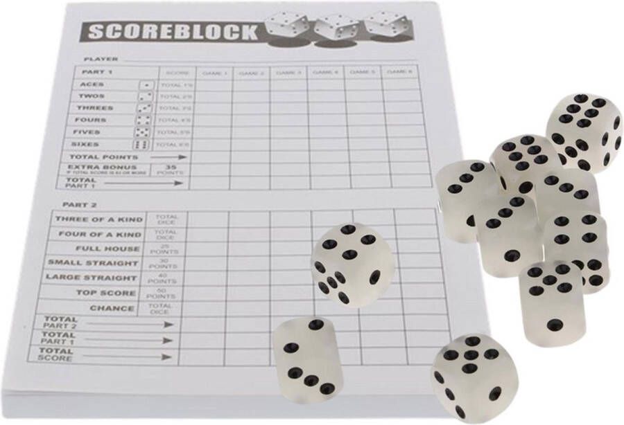 Yahtzee set met Dobbelstenen en Scoreblok – Gezelschapsspel voor volwassenen en kinderen – Speel tot 600 dobbelspellen