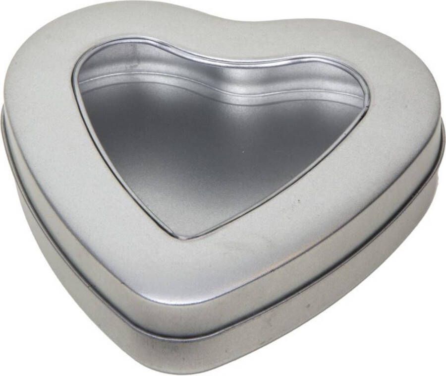 Merkloos Sans marque Zilveren hart opbergblik bewaarblik 13 cm met venster Cadeauverpakking zilveren voorraadblikken