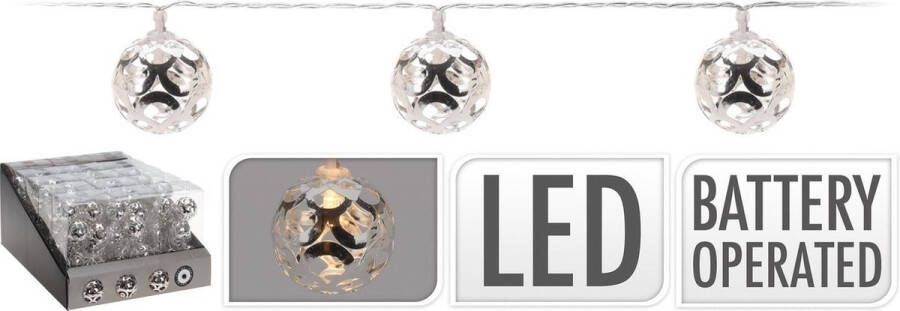 Merkloos Zilveren kerstverlichting lichtsnoer LED ballen aan 130 cm Lichtsnoeren