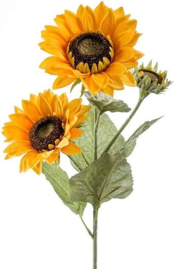 Merkloos Nep namaak zonnebloemen kunstbloemen 62 cm met 3 knoppen Kunstbloemen