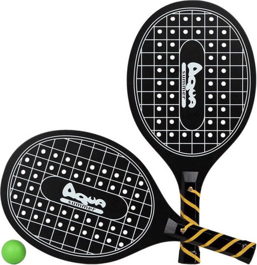 Merkloos Sans marque Zwarte beachball set met tennisracketprint buitenspeelgoed Houten beachballset Rackets batjes en bal Tennis ballenspel