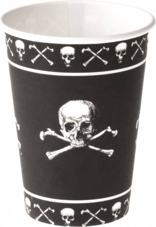 Merkloos 8x stuks zwarte piraten thema drink bekers met doodshoofd 250 ml Feestbekertjes
