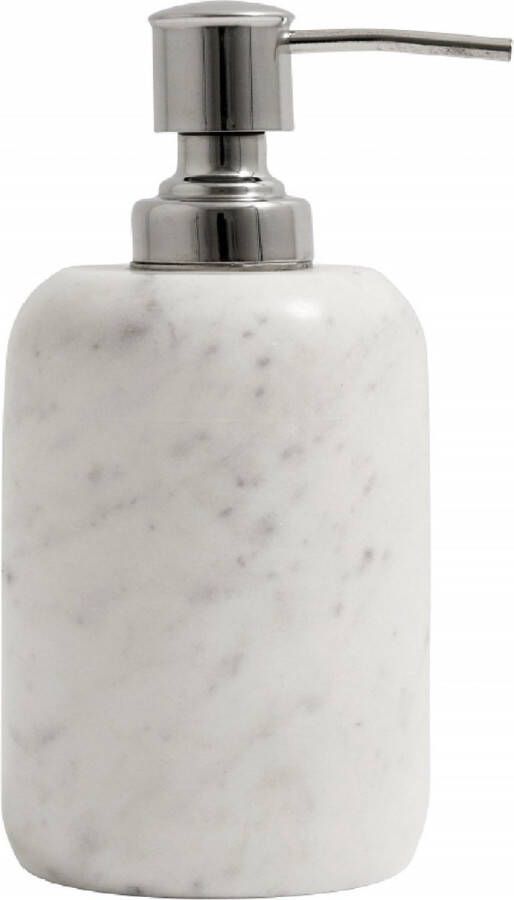 Nordal Soap dispenser white marble silver top Zeep dispenser Wit marmer zilveren top