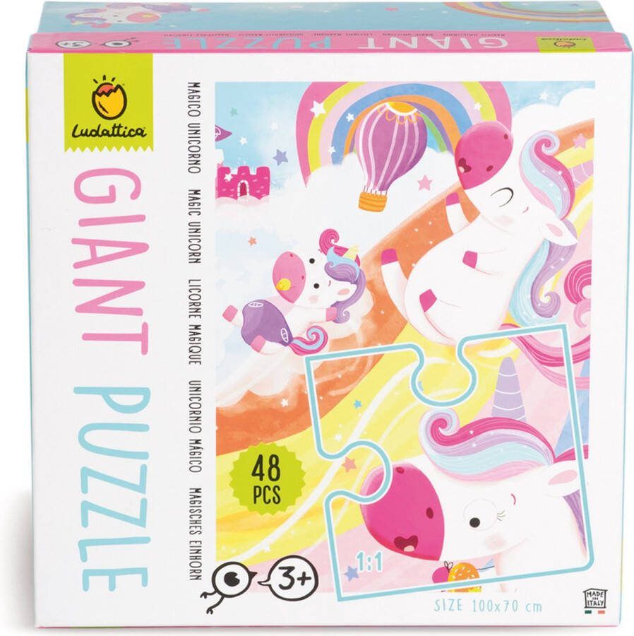 Ludattica Puzzels: GIANT PUZZEL MAGISCHE EENHOORN 18x18x10 5cm 48-delig 100x70cm 3+