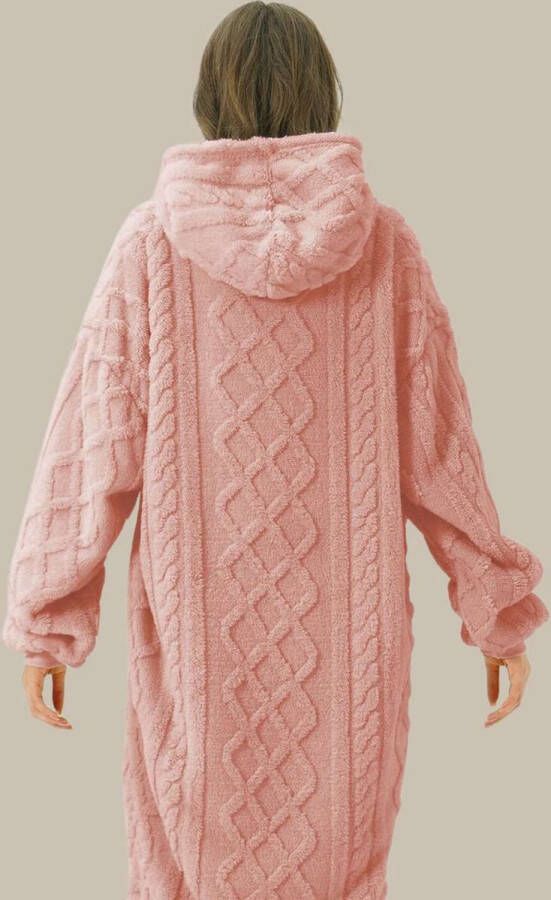 Dutch Decor SOPHIE Oversized Hoodie 70x110 cm Hoodie & deken in één extra grote kabeltrui met capuchon Rose Tan roze