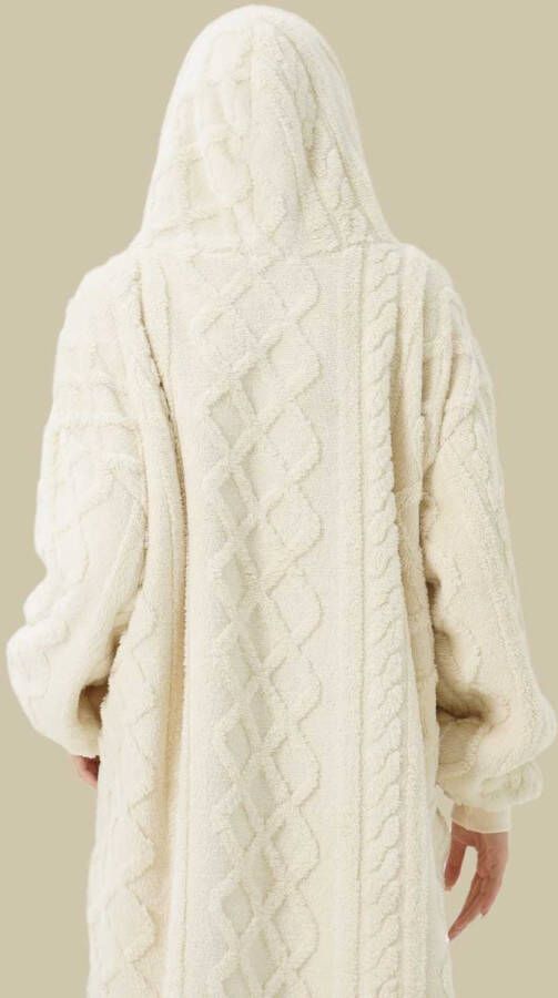 Dutch Decor SOPHIE Oversized Hoodie 70x110 cm Hoodie & deken in één extra grote kabeltrui met capuchon Bone White offwhite