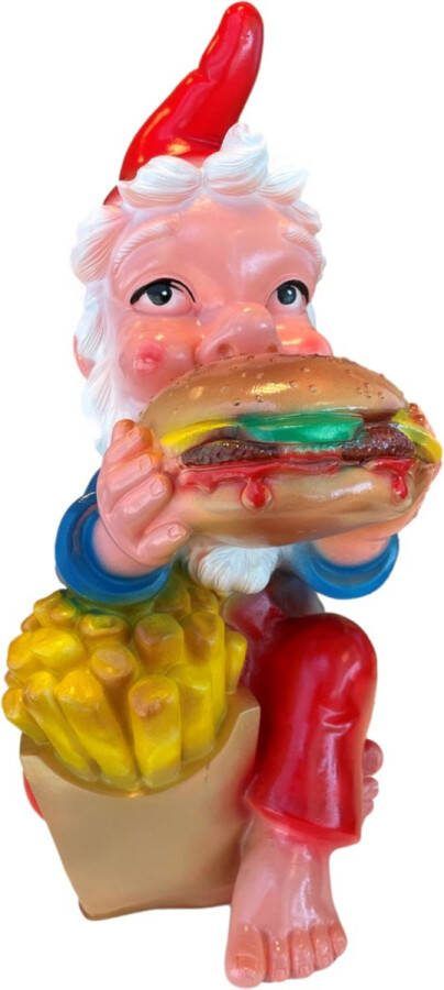 Overige merken Tuinkabouter met hamburger en friet (kunststof) 33 cm