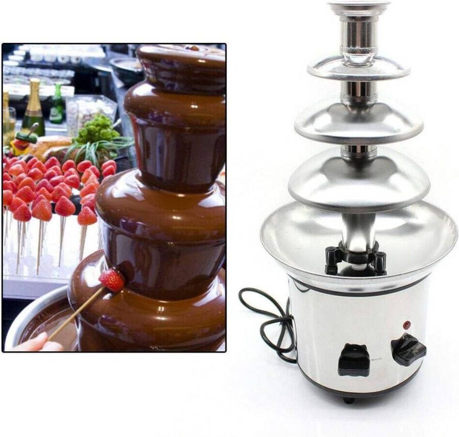 DiverseDeals Chocoladefontein Chocoladefondue met 4 Levels Chocolade Fontein Zilver