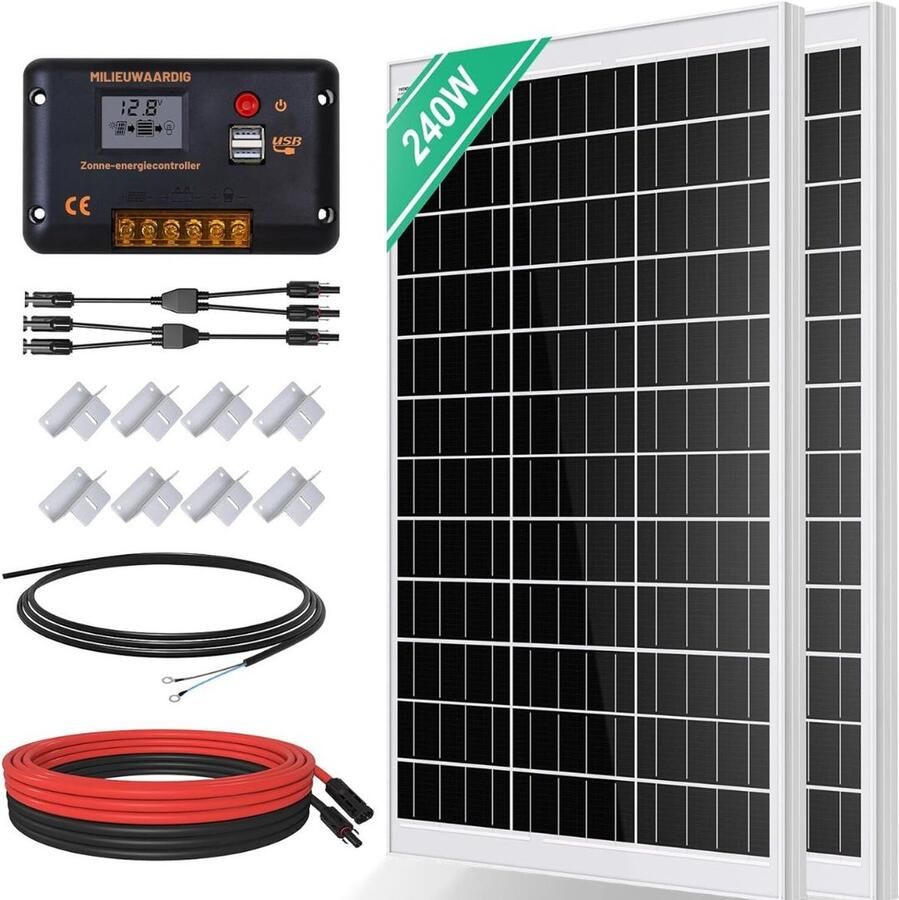 DiverseDeals Zonnepanelen Compleet Pakket Zonnepanelen Plat Dak Zonnepanelen met Stekker 2 Panelen Energiebesparend