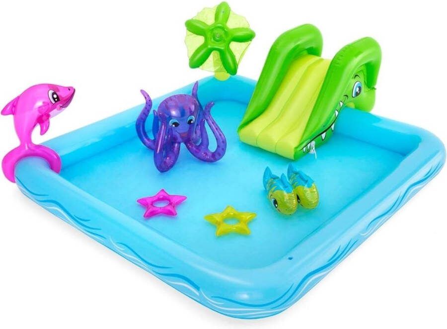 DiverseDeals Kinderzwembad met Glijbaan Kinderzwembad Zeedieren Thema Speelzwembad met Speelelementen 86 x 206 x 86cm