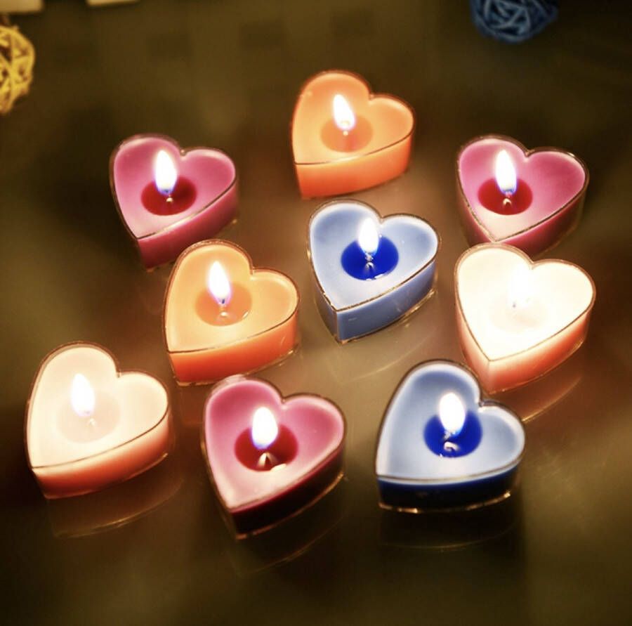 Diversicus Blauwe hartjes theelichtjes kaarsjes met theelichthouder 13 cm Huwelijk Bruiloft Valentijn Waxinelichtjes hart
