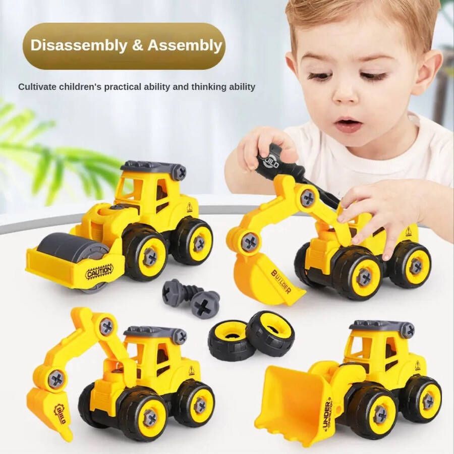 Diversicus Bouwvoertuigen geel speelgoedset met bijgeleverde schroevendraaier bouwset kinderspeelgoed educatief speelgoed