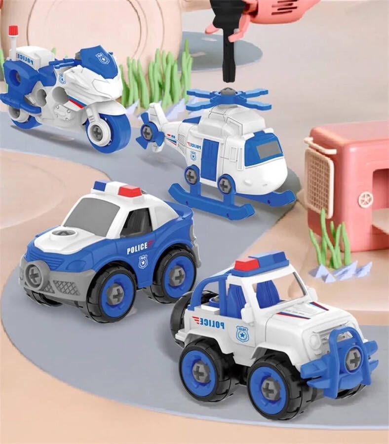 Diversicus Bouwvoertuigen politie speelgoedset met bijgeleverde schroevendraaier bouwset kinderspeelgoed educatief speelgoed