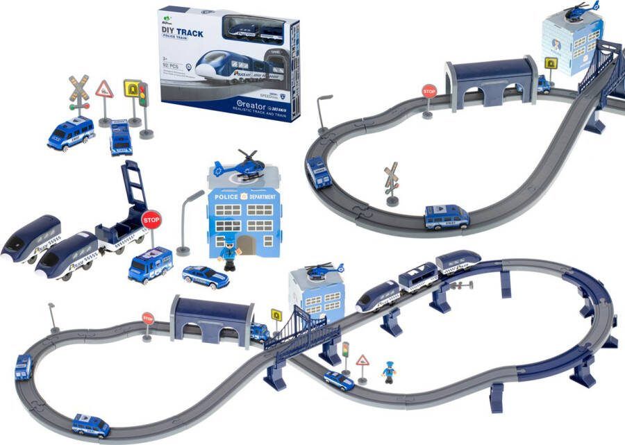 DIY Track Elektrische Treinset 300cm 92 stuks Politie Auto's Trein wagons Jongens en Meisjes