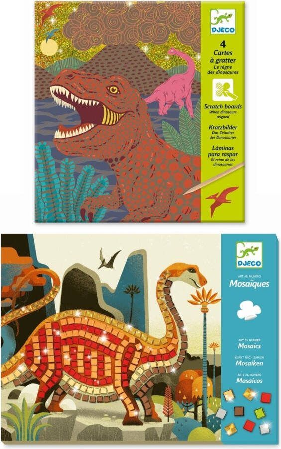 Djeco Dinosaurussen 2-delig set Scratch Pictures + Mozaïeken