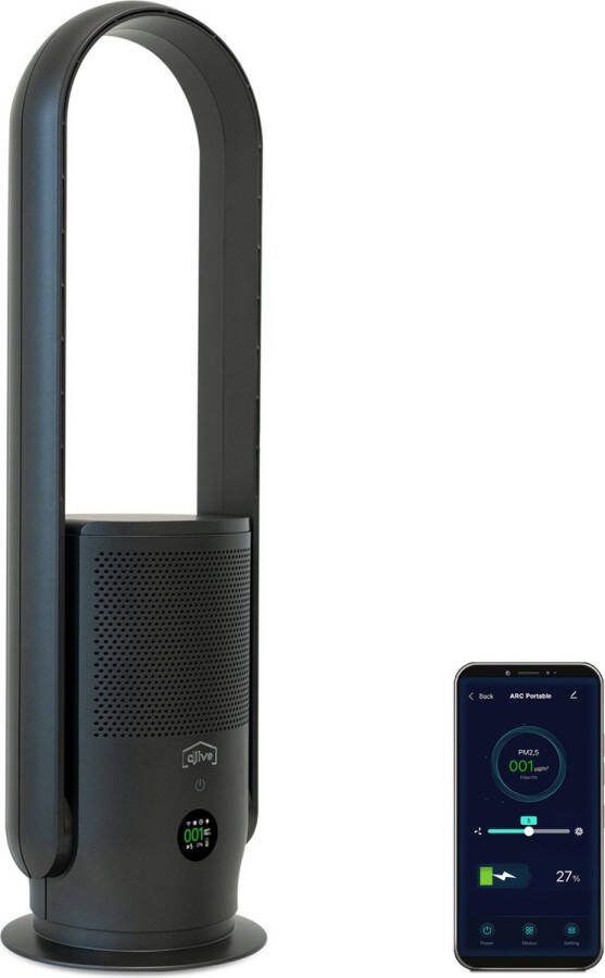 Djive ARC Portable ventilator luchtreiniger met optionele batterijvoeding 6u batterij draagbaar 9 niveaus HEPA 14 timer app alexa -ideaal voor tuin balkon grijs