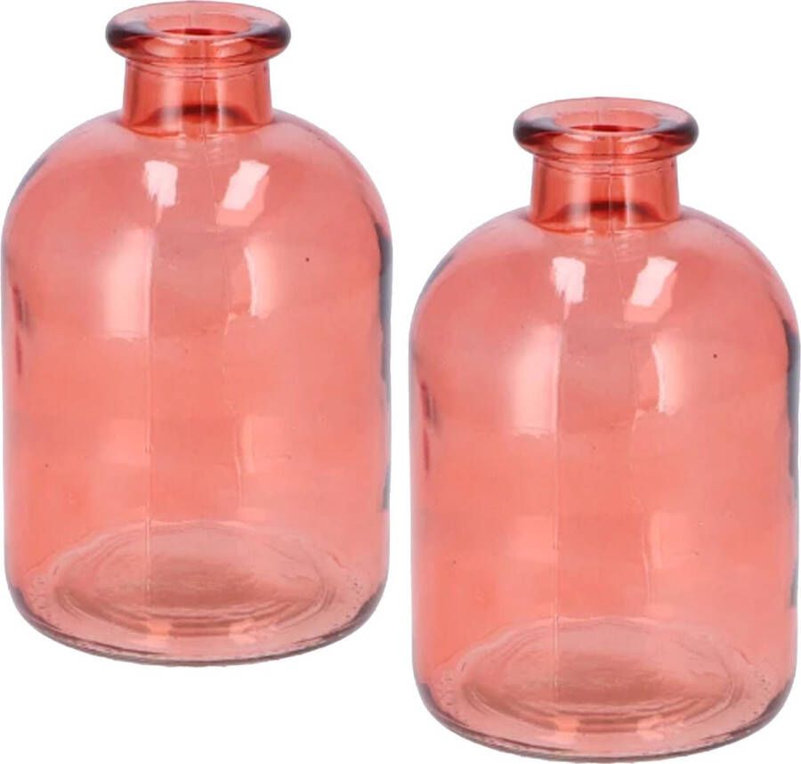 DK Design Bloemenvaas fles model 2x helder gekleurd glas koraal roze D11 x H17 cm Vazen