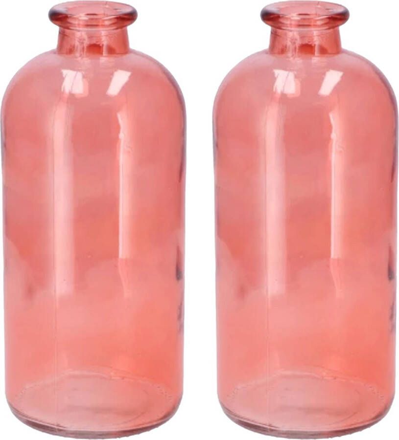 DK Design Bloemenvaas fles model 2x helder gekleurd glas koraal roze D11 x H25 cm Vazen