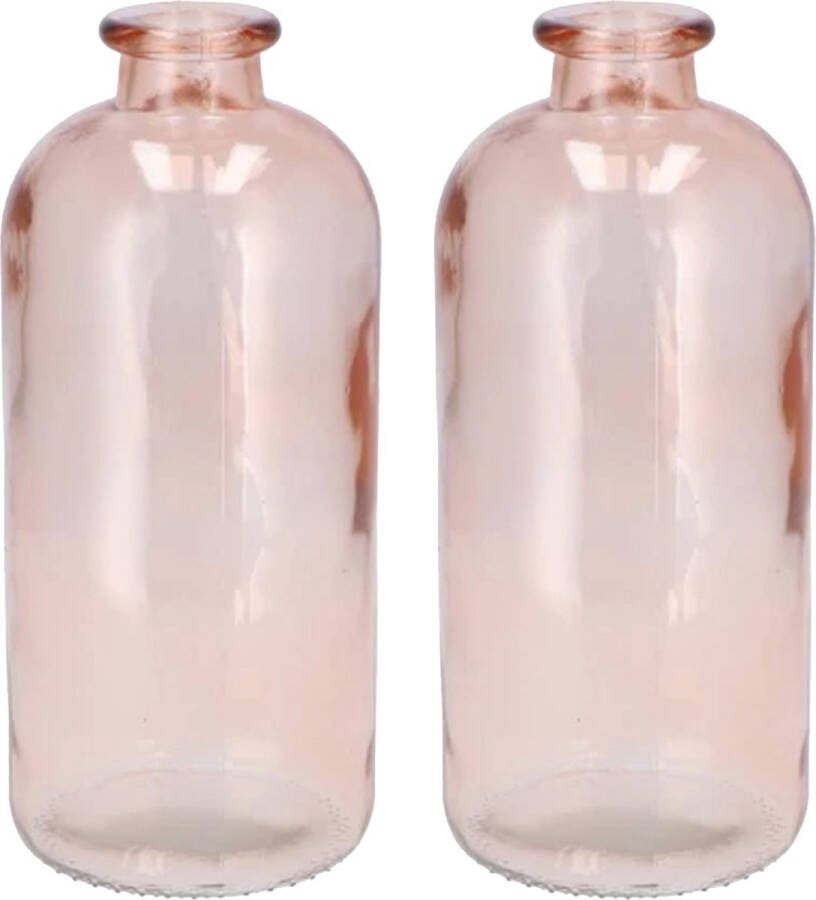 DK Design Bloemenvaas fles model 2x helder gekleurd glas perzik roze D11 x H25 cm Vazen