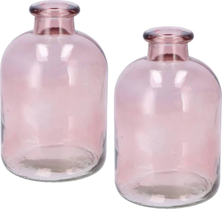 DK Design Bloemenvaas fles model 2x helder gekleurd glas zacht roze D11 x H17 cm Vazen