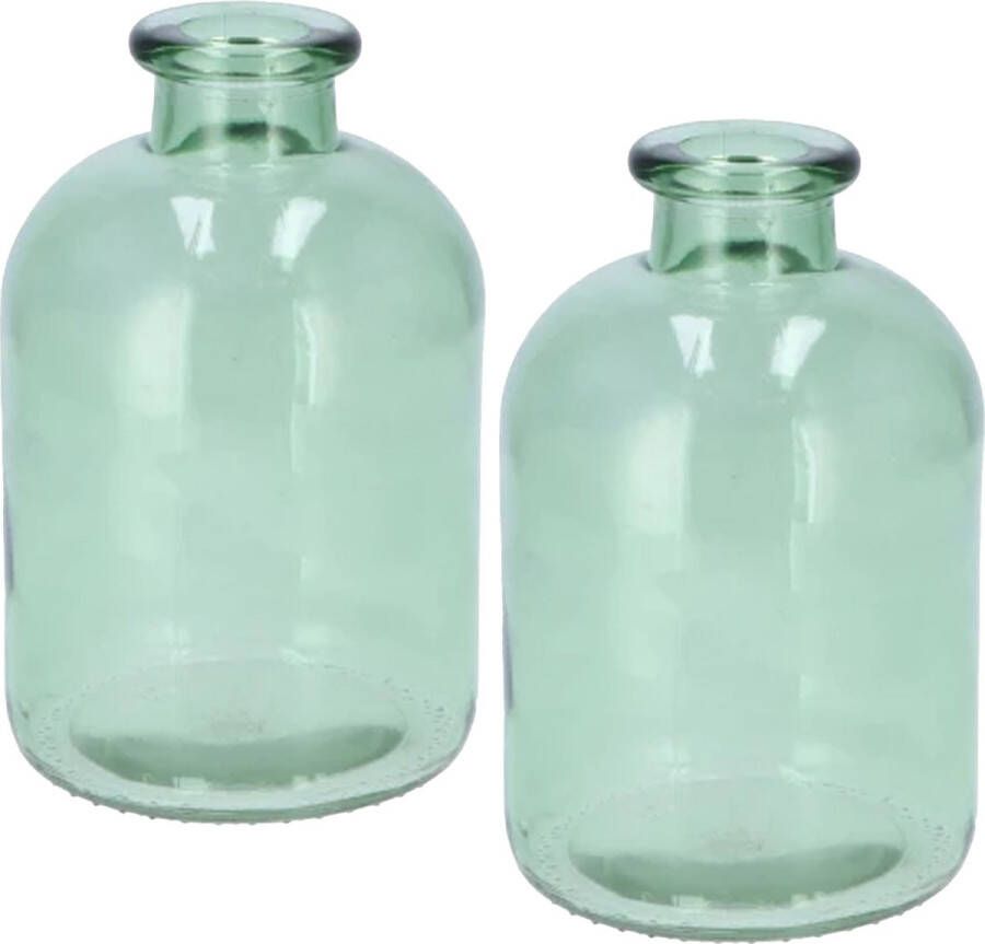 DK Design Bloemenvaas fles model 2x helder gekleurd glas zeegroen D11 x H17 cm Vazen