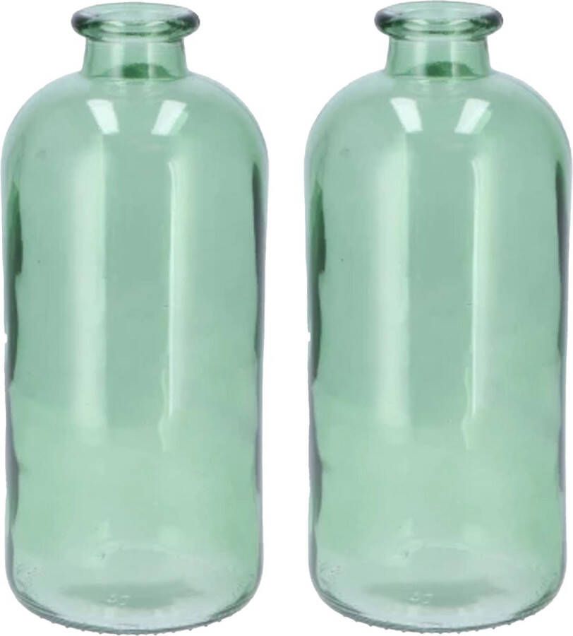 DK Design Bloemenvaas fles model 2x helder gekleurd glas zeegroen D11 x H25 cm Vazen