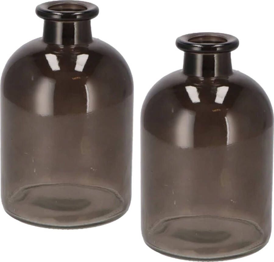 DK Design Bloemenvaas fles model 2x helder gekleurd glas zwart D11 x H17 cm Vazen