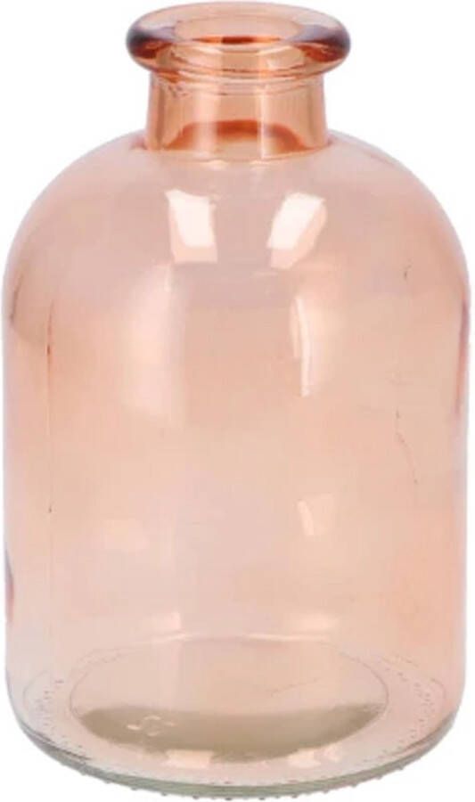 DK design Bloemenvaas fles model helder gekleurd glas perzik roze D11 x H17 cm