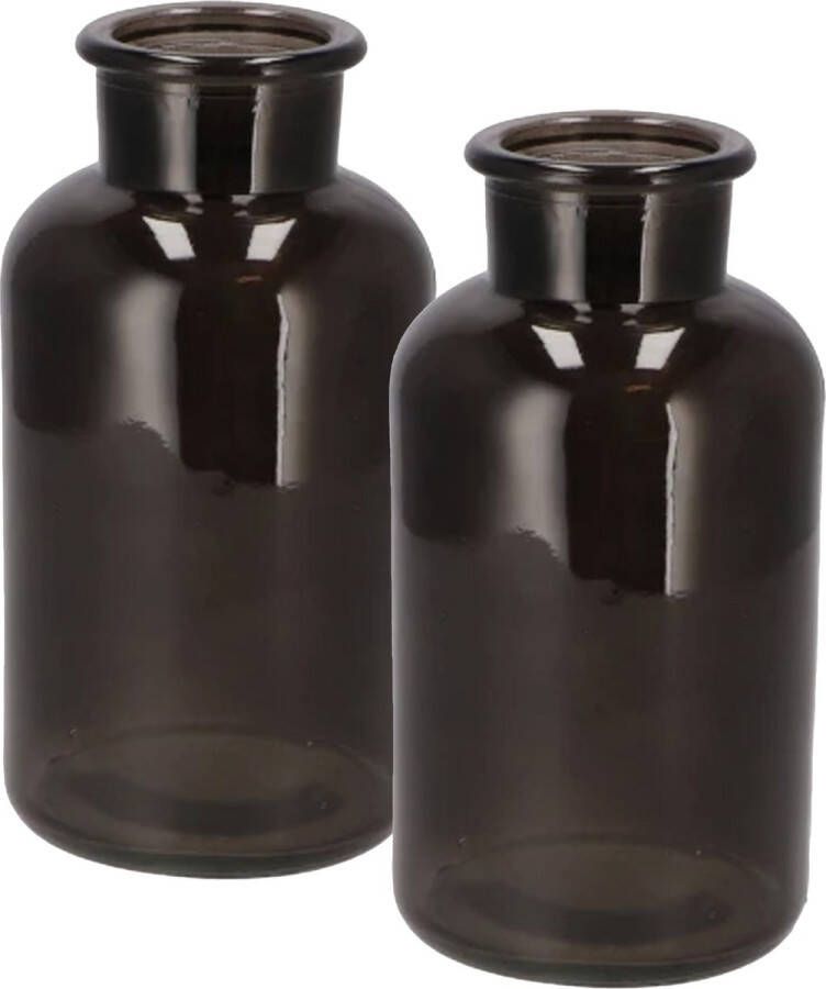 DK design Bloemenvaas siervaas melkbus fles model 2x helder gekleurd glas zwart D10 x H20 cm