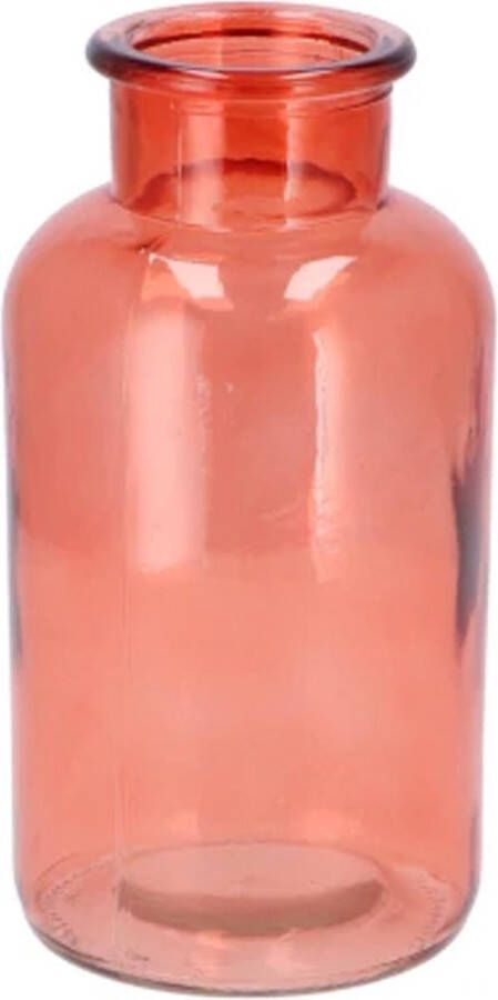 DK design Bloemenvaas siervaas melkbus fles model helder gekleurd glas koraalroze D10 x H20 cm