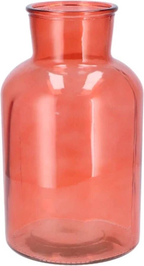 DK design Bloemenvaas siervaas melkbus fles model helder gekleurd glas koraalroze D17 x H30 cm