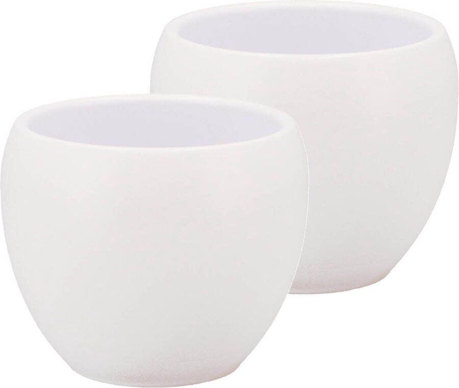 DK design Bloempot plantenpot 2x Vinci wit mat voor kamerplant D11 x H14 cm