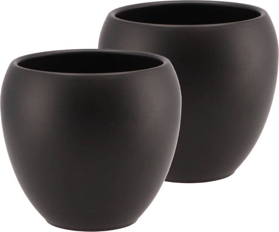 DK design Bloempot plantenpot 2x Vinci zwart mat voor kamerplant D15 x H17 cm