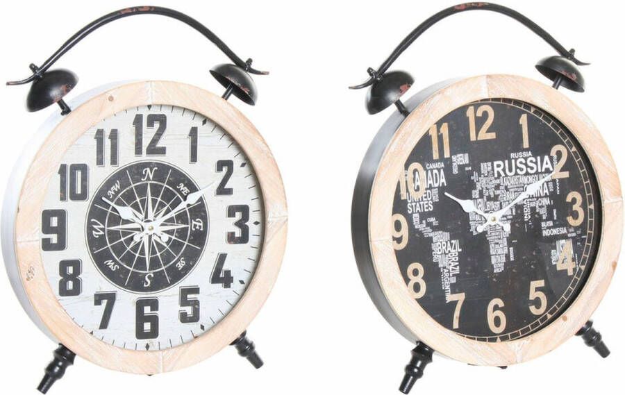 DKD Home Decor Bordsklocka 41 x 6 5 x 52 5 cm Kristal Natuurlijk Zwart Wit Ijzer Vintage Hout MDF (2 Stuks)