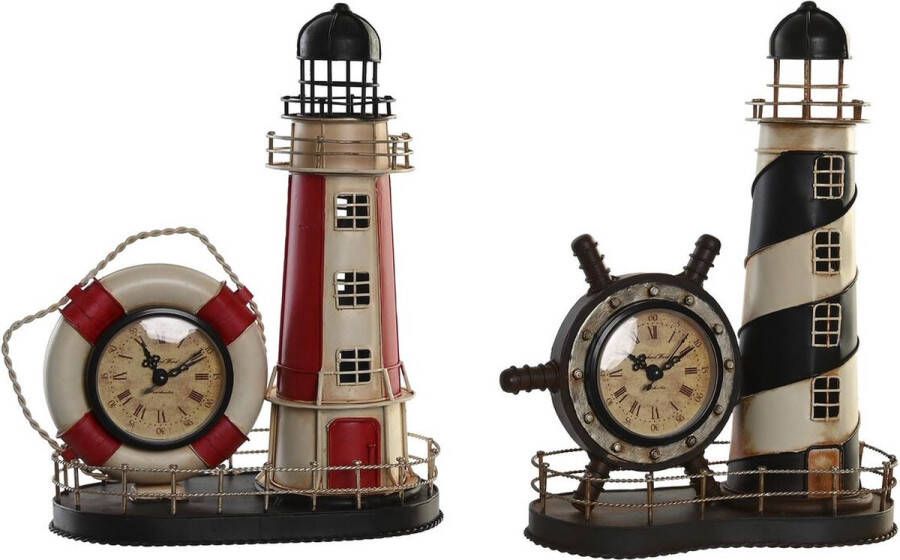 DKD Home Decor Bordsklocka Rood Zwart Metaal Vintage Koplamp (25.5 x 14 x 32.5 cm) (2 Stuks)
